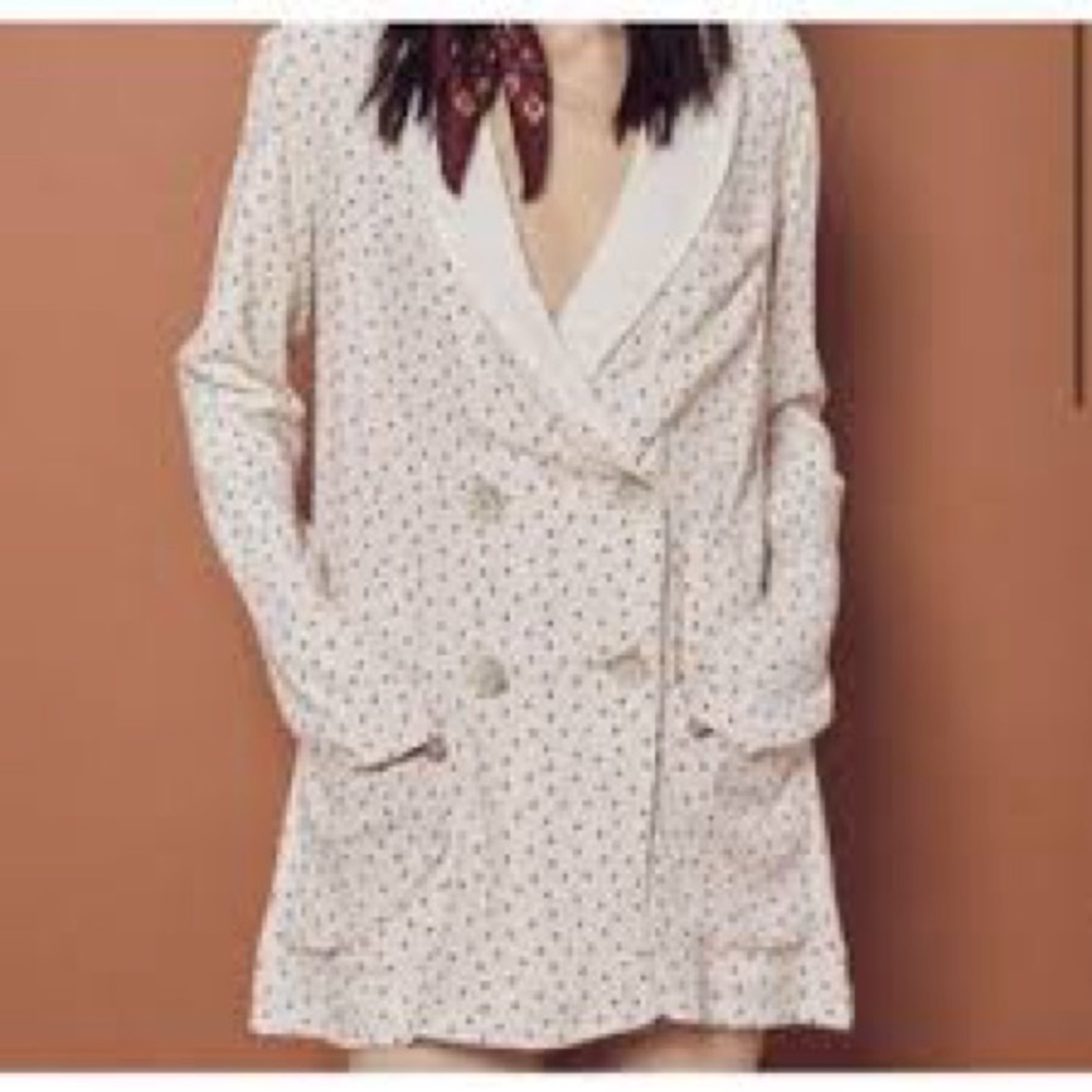 For Love & Lemons womens L Bianca Blazer ivory black polka dot 4 button